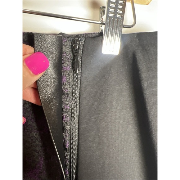 Lafayette 148 New York Jacquard Leather Trim Zip Stretch Pencil Skirt Size 8 - Picture 5 of 11